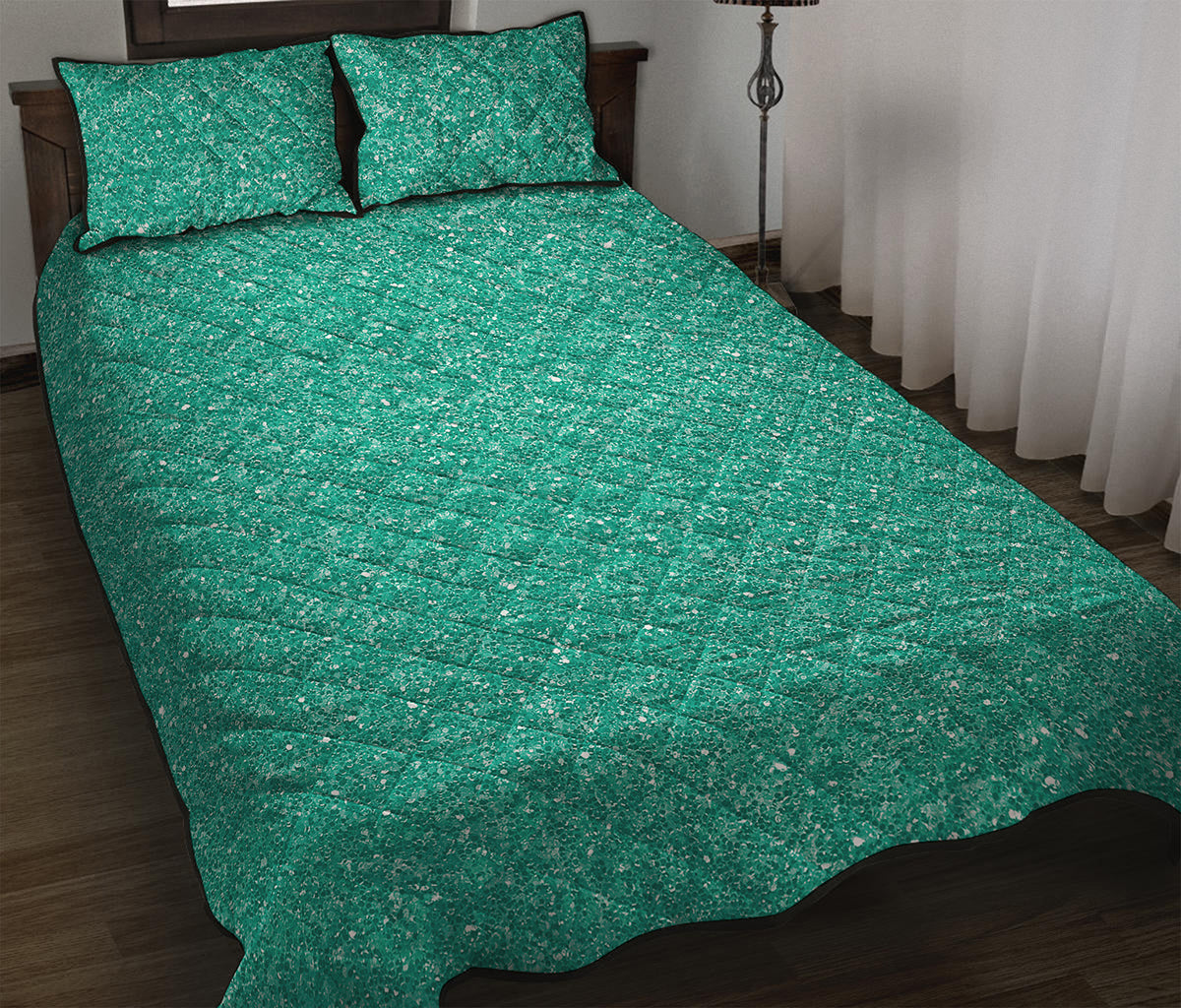 Turquoise Glitter Artwork Print (NOT Real Glitter) Quilt Bed Set