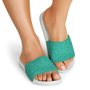 Turquoise Glitter Artwork Print (NOT Real Glitter) White Slide Sandals