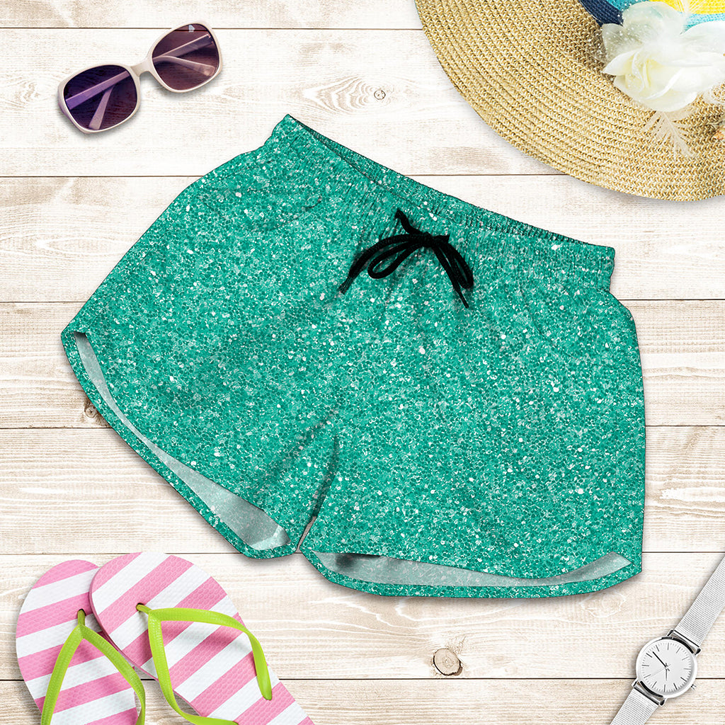 Turquoise Glitter Artwork Print (NOT Real Glitter) Women's Shorts