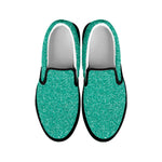 Turquoise Glitter Texture Print Black Slip On Shoes