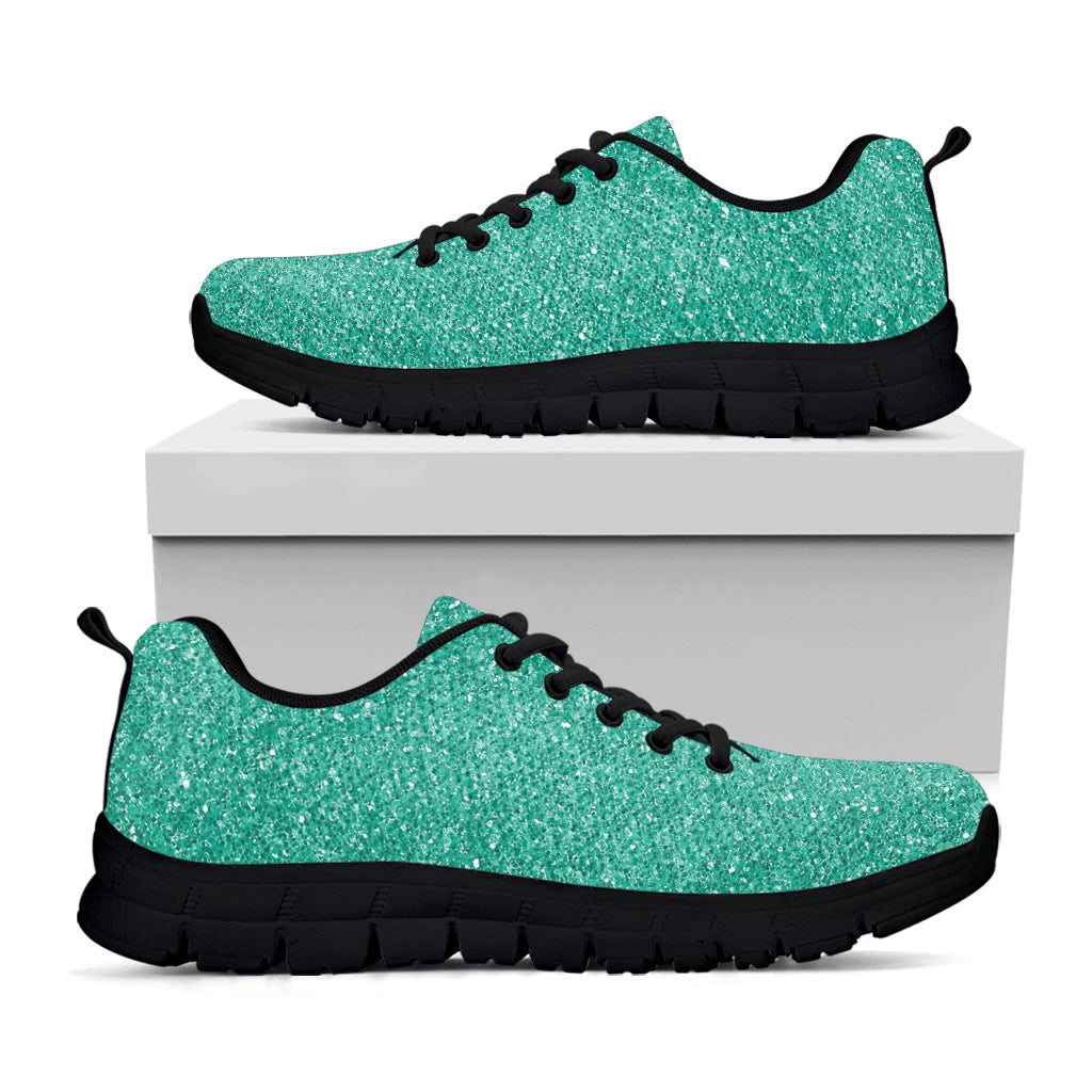 Turquoise Glitter Texture Print Black Sneakers