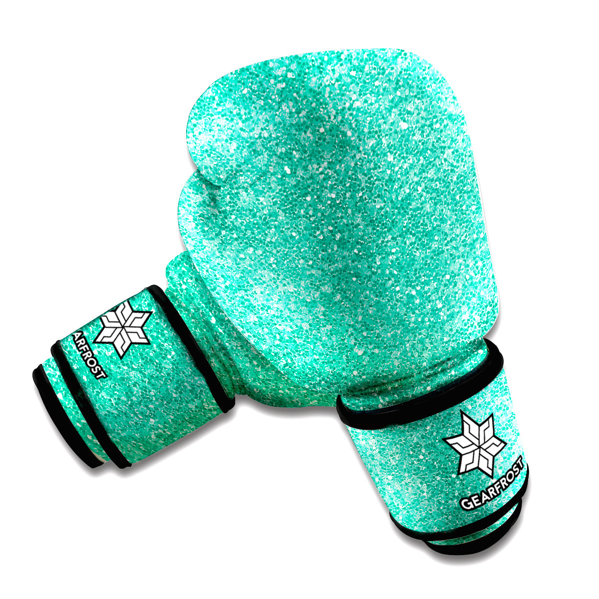 Turquoise Glitter Texture Print Boxing Gloves