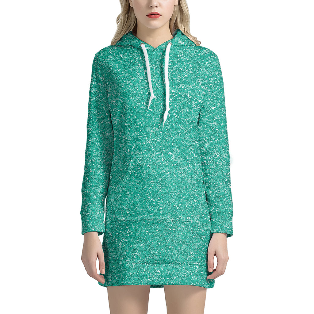 Turquoise Glitter Texture Print Hoodie Dress