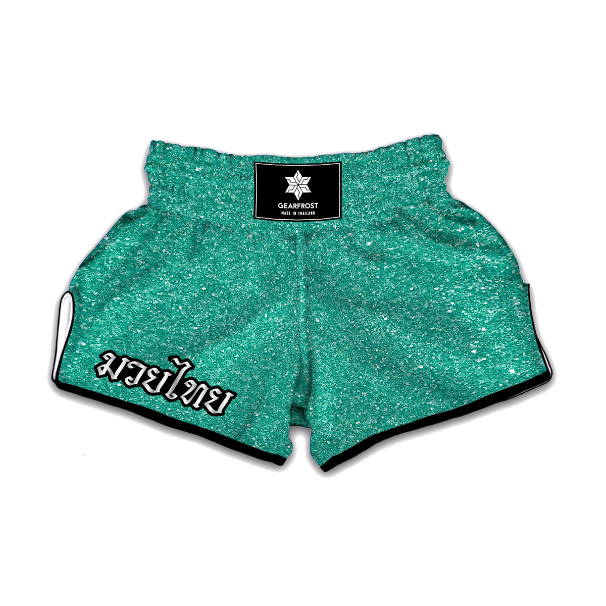 Turquoise Glitter Texture Print Muay Thai Boxing Shorts