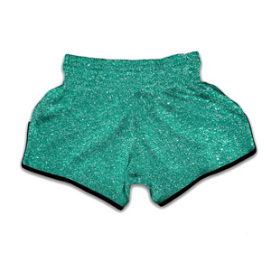 Turquoise Glitter Texture Print Muay Thai Boxing Shorts