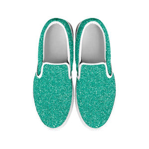 Turquoise Glitter Texture Print White Slip On Shoes