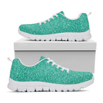 Turquoise Glitter Texture Print White Sneakers