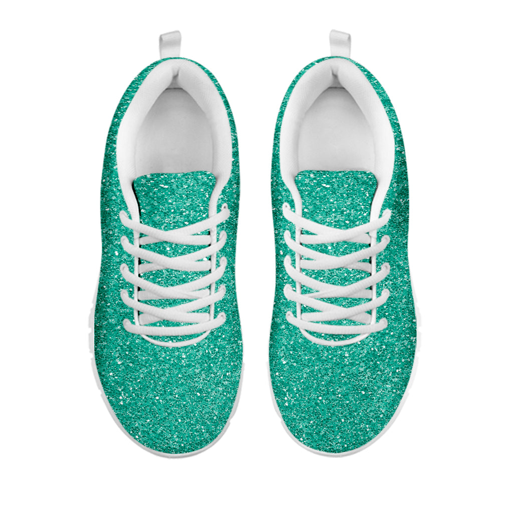 Turquoise Glitter Texture Print White Sneakers