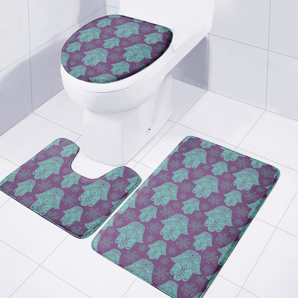Turquoise Hamsa Pattern Print 3 Piece Bath Mat Set