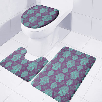 Turquoise Hamsa Pattern Print 3 Piece Bath Mat Set