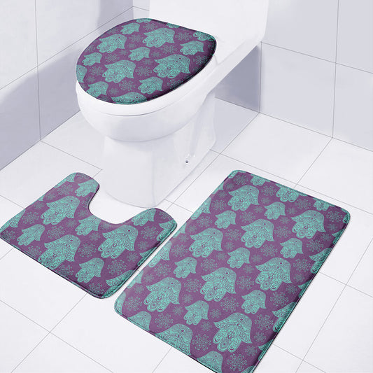 Turquoise Hamsa Pattern Print 3 Piece Bath Mat Set
