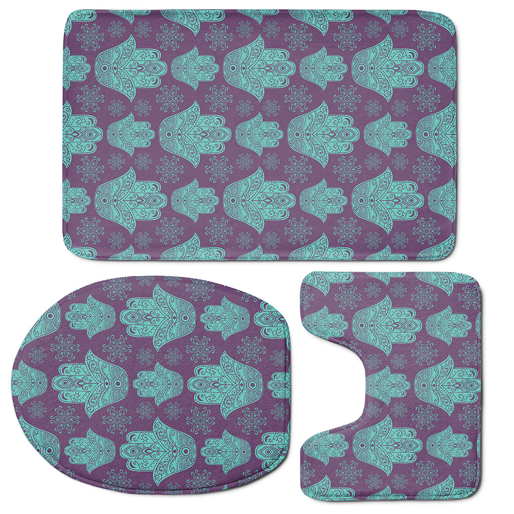Turquoise Hamsa Pattern Print 3 Piece Bath Mat Set