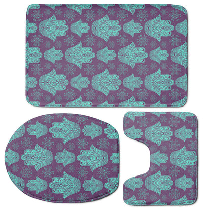 Turquoise Hamsa Pattern Print 3 Piece Bath Mat Set