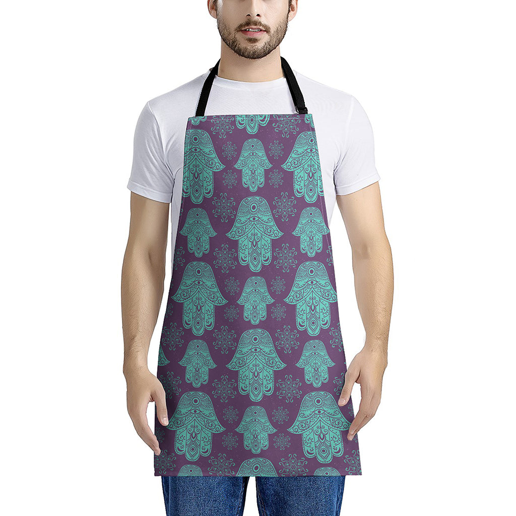 Turquoise Hamsa Pattern Print Apron