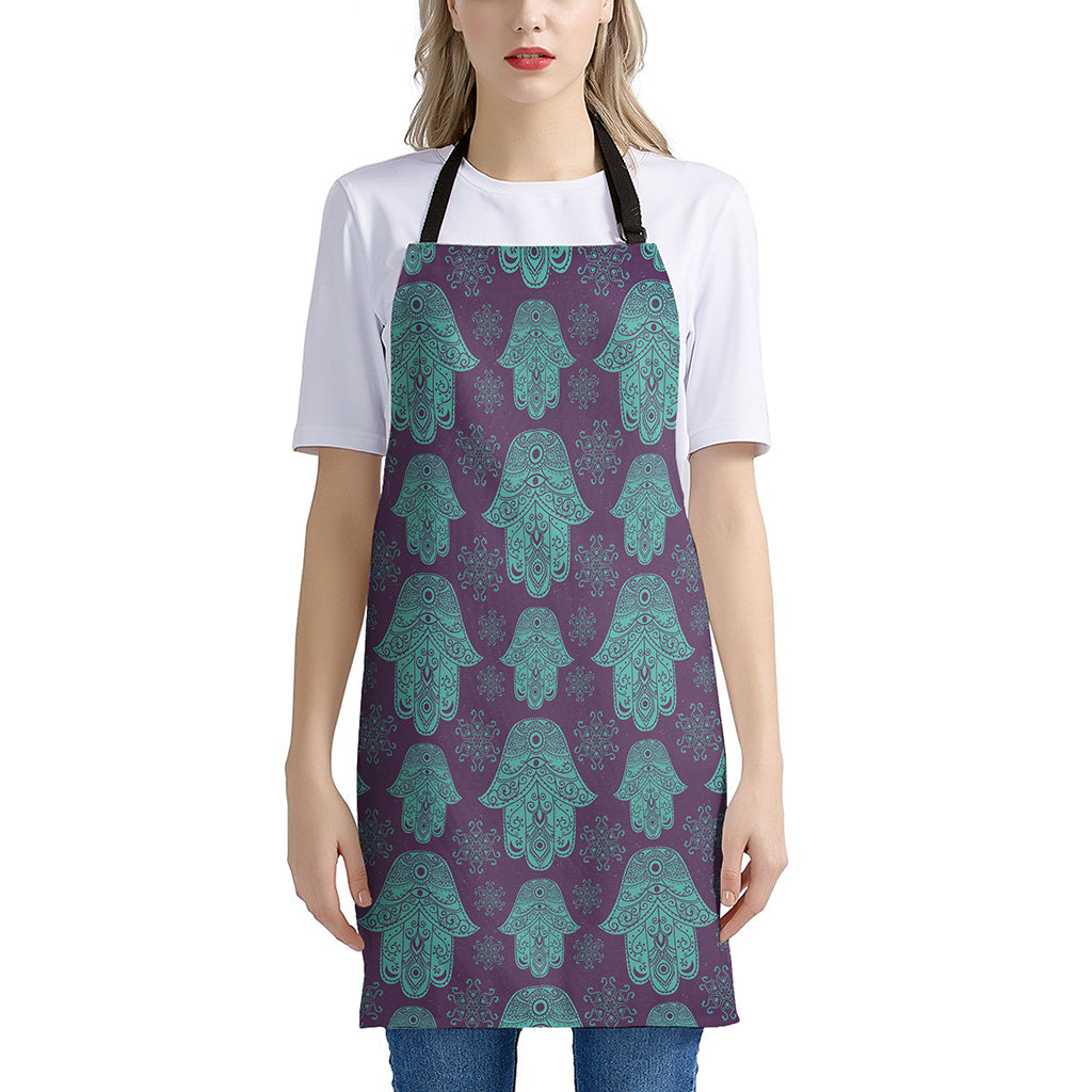 Turquoise Hamsa Pattern Print Apron