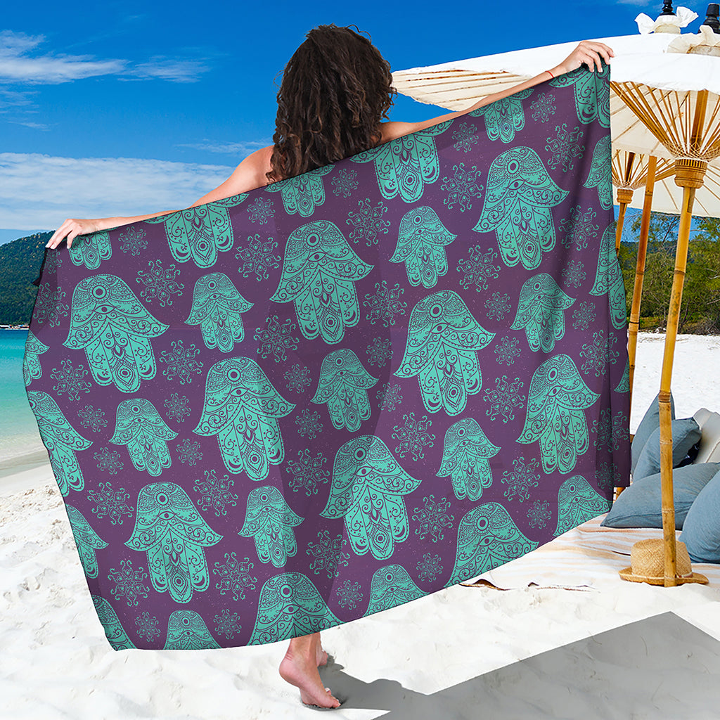 Turquoise Hamsa Pattern Print Beach Sarong Wrap