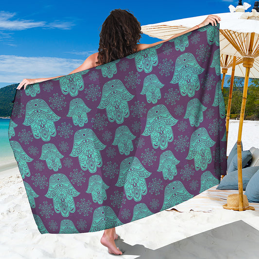 Turquoise Hamsa Pattern Print Beach Sarong Wrap