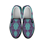 Turquoise Hamsa Pattern Print Black Slip On Shoes