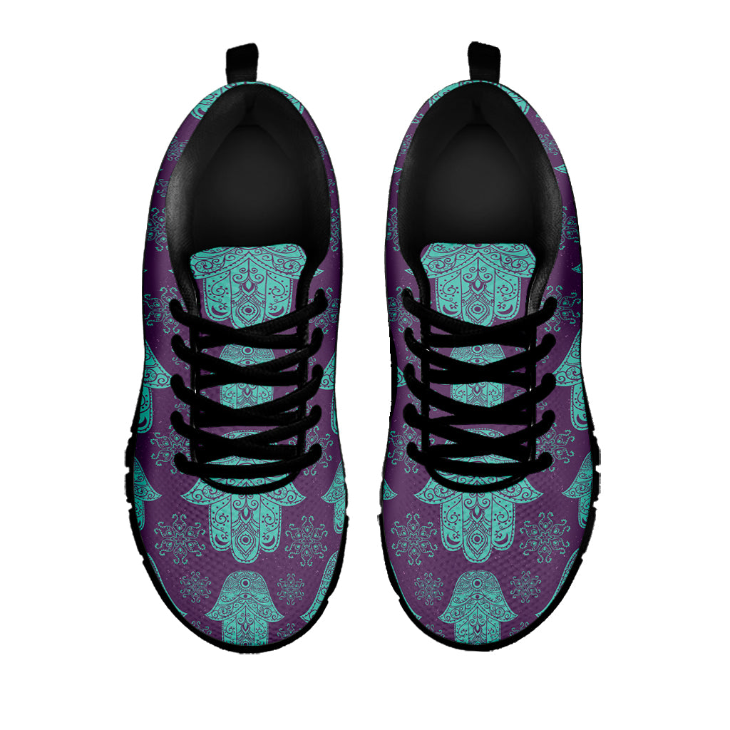 Turquoise Hamsa Pattern Print Black Sneakers