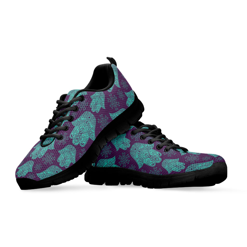 Turquoise Hamsa Pattern Print Black Sneakers