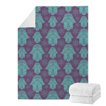 Turquoise Hamsa Pattern Print Blanket