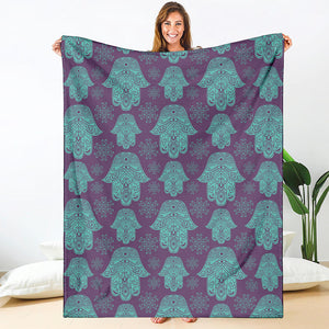 Turquoise Hamsa Pattern Print Blanket