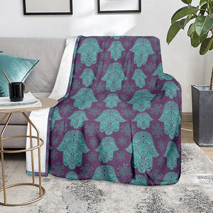 Turquoise Hamsa Pattern Print Blanket