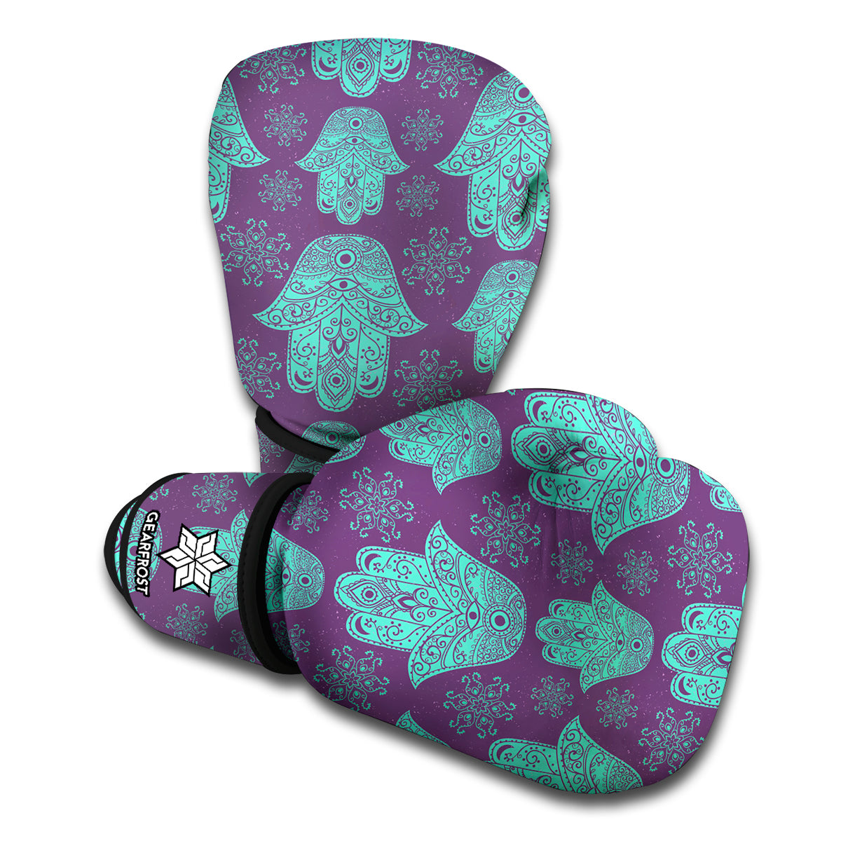 Turquoise Hamsa Pattern Print Boxing Gloves