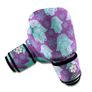 Turquoise Hamsa Pattern Print Boxing Gloves