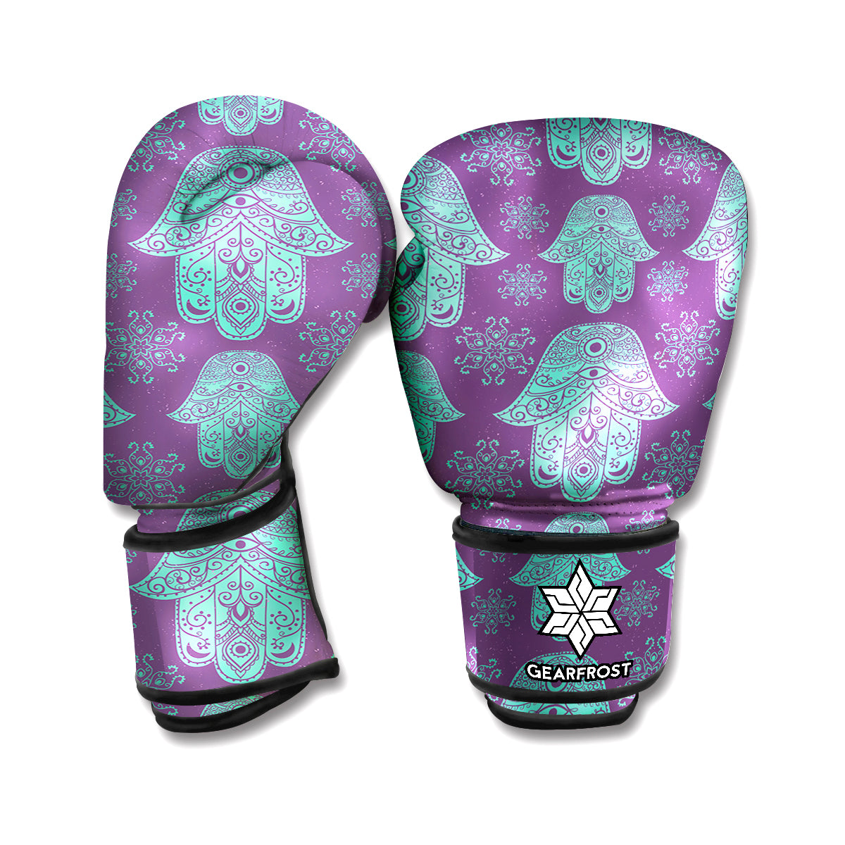 Turquoise Hamsa Pattern Print Boxing Gloves