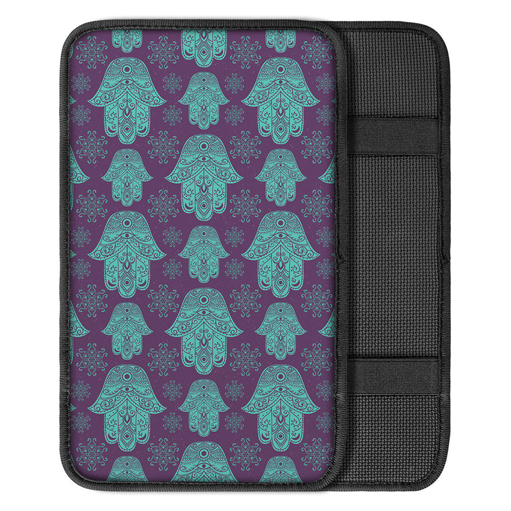 Turquoise Hamsa Pattern Print Car Center Console Cover