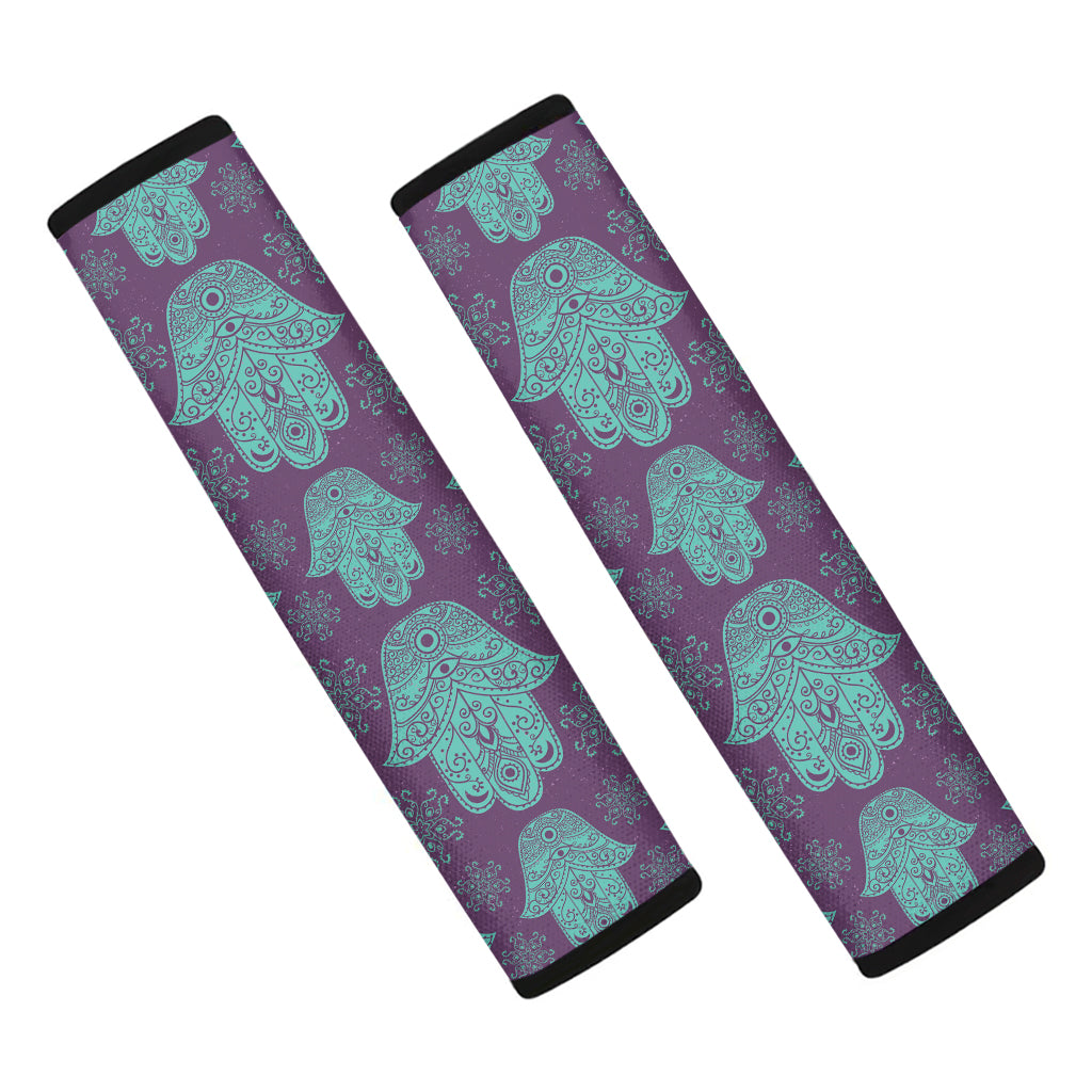 Turquoise Hamsa Pattern Print Car Seat Belt Covers