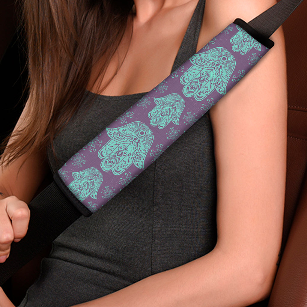 Turquoise Hamsa Pattern Print Car Seat Belt Covers