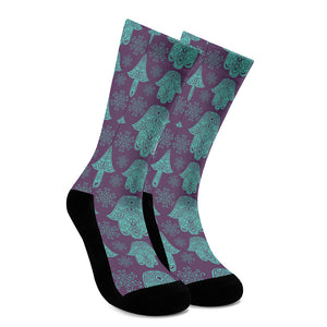 Turquoise Hamsa Pattern Print Crew Socks