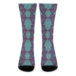 Turquoise Hamsa Pattern Print Crew Socks