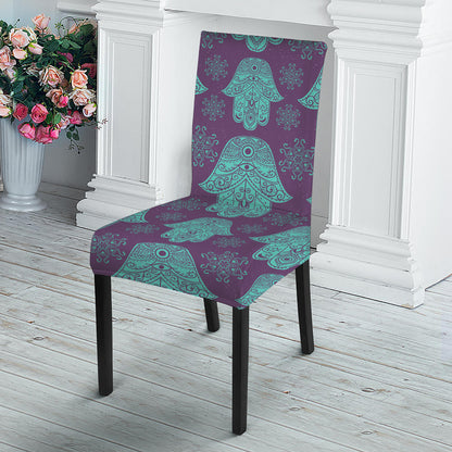 Turquoise Hamsa Pattern Print Dining Chair Slipcover