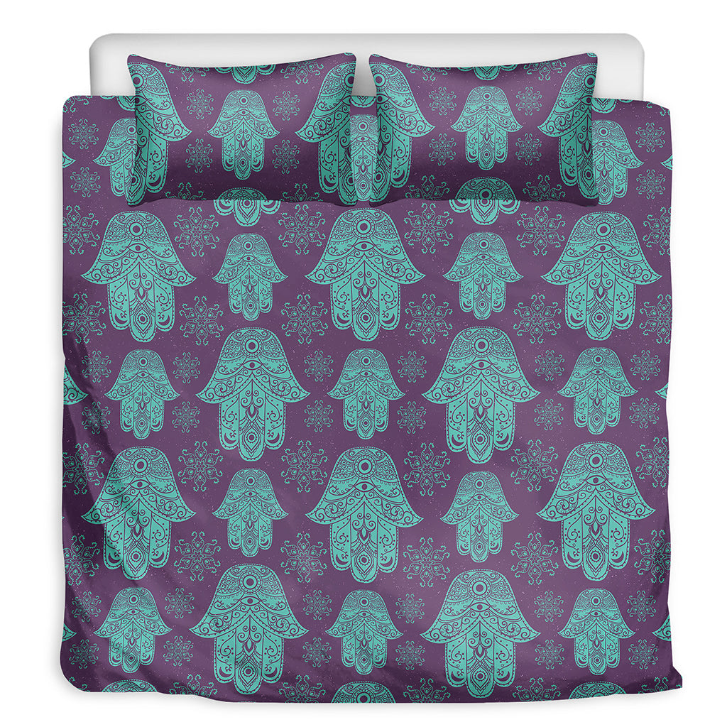 Turquoise Hamsa Pattern Print Duvet Cover Bedding Set