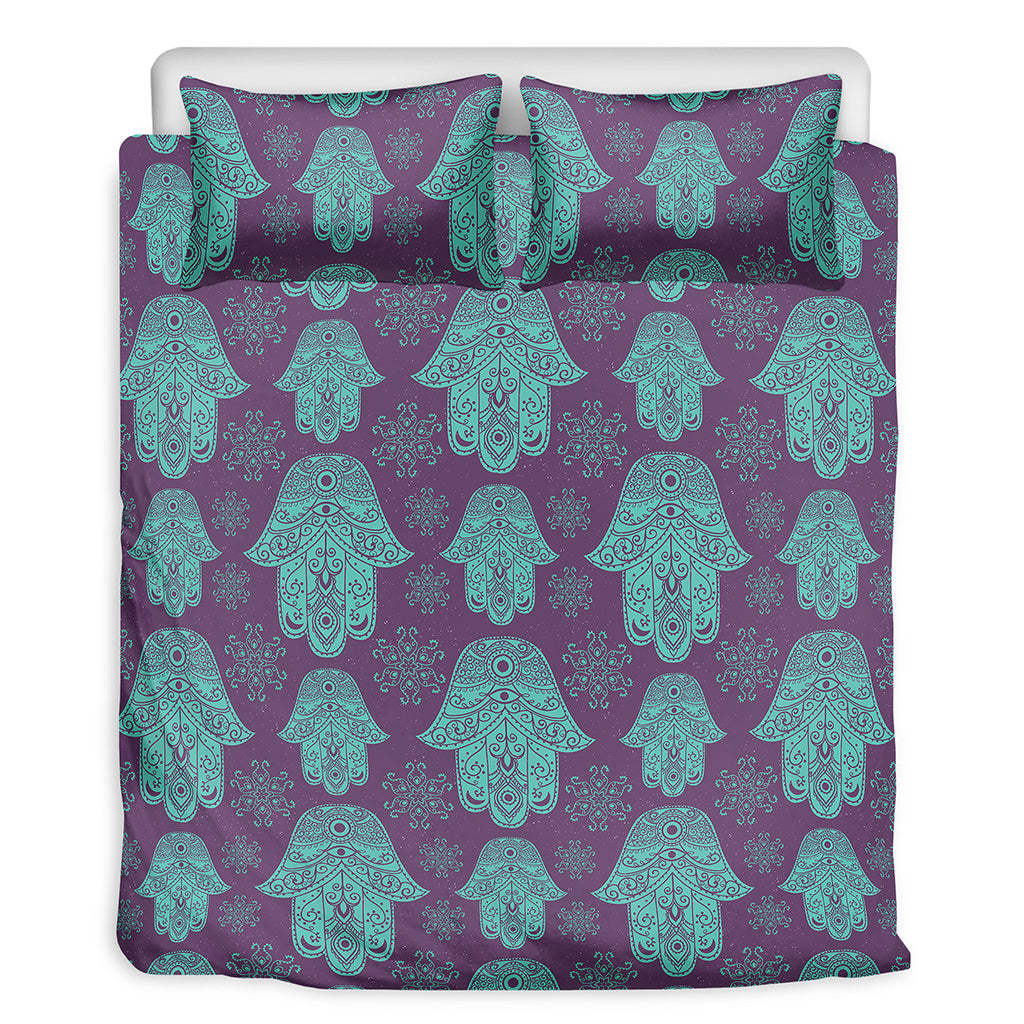 Turquoise Hamsa Pattern Print Duvet Cover Bedding Set