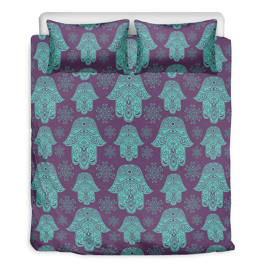 Turquoise Hamsa Pattern Print Duvet Cover Bedding Set