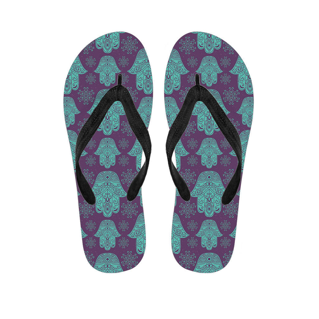 Turquoise Hamsa Pattern Print Flip Flops