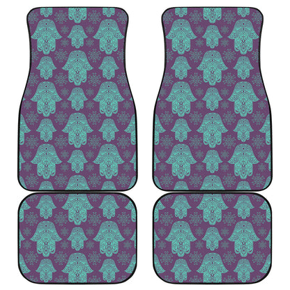Turquoise Hamsa Pattern Print Front and Back Car Floor Mats