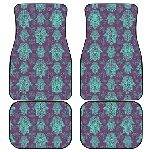 Turquoise Hamsa Pattern Print Front and Back Car Floor Mats