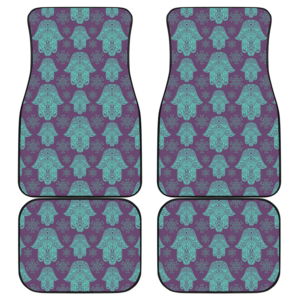 Turquoise Hamsa Pattern Print Front and Back Car Floor Mats