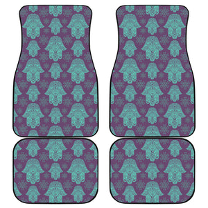 Turquoise Hamsa Pattern Print Front and Back Car Floor Mats