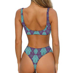 Turquoise Hamsa Pattern Print Front Bow Tie Bikini