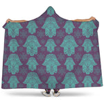Turquoise Hamsa Pattern Print Hooded Blanket