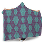 Turquoise Hamsa Pattern Print Hooded Blanket