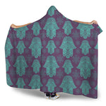 Turquoise Hamsa Pattern Print Hooded Blanket