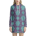Turquoise Hamsa Pattern Print Pullover Hoodie Dress