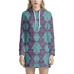 Turquoise Hamsa Pattern Print Hoodie Dress